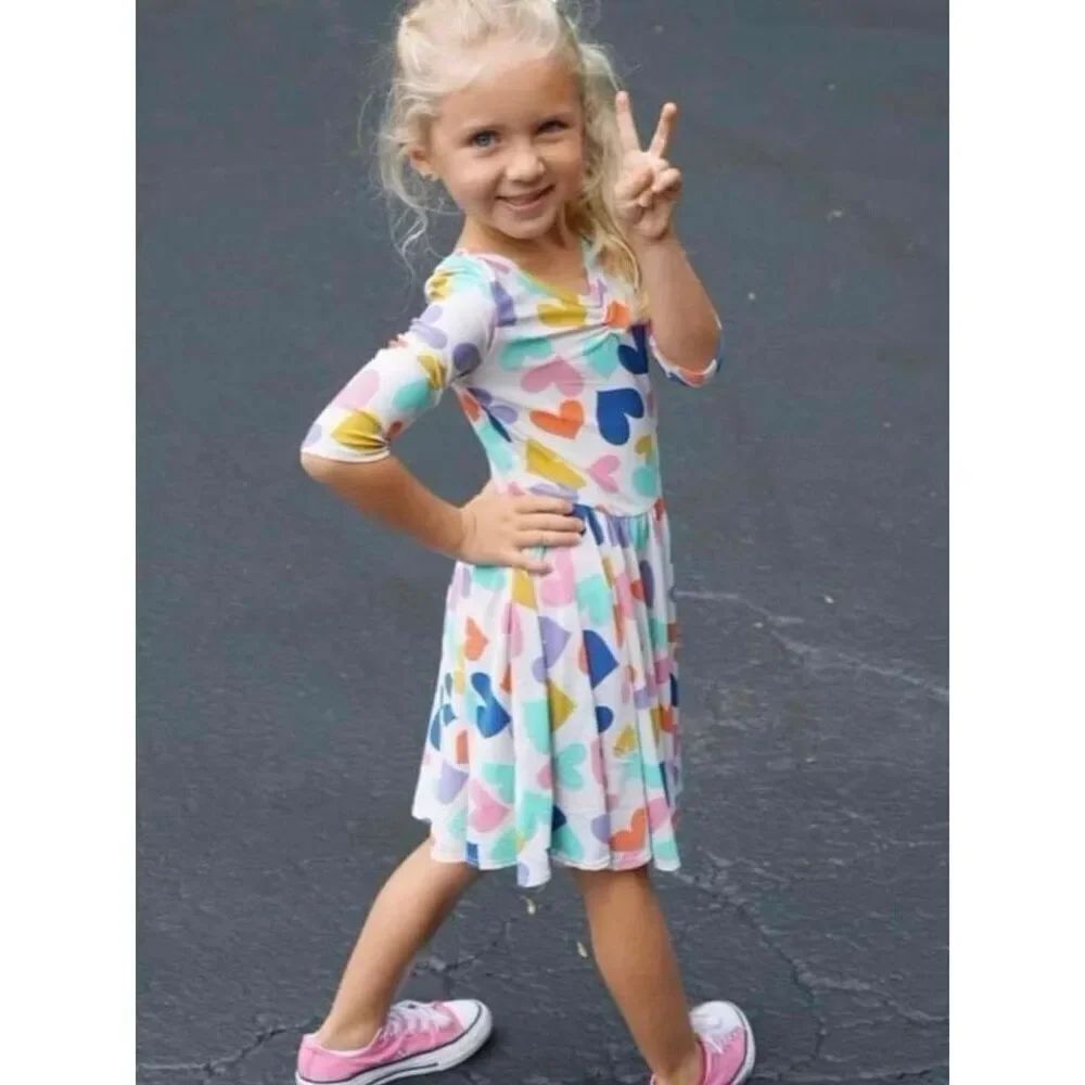 NEW DOT DOT SMILE Toddler Girls 2 Multicolor Heart Print Knit Skater Dress